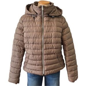 Zara Quilted Detachable Hood Puffer Jacket, Brown, XL